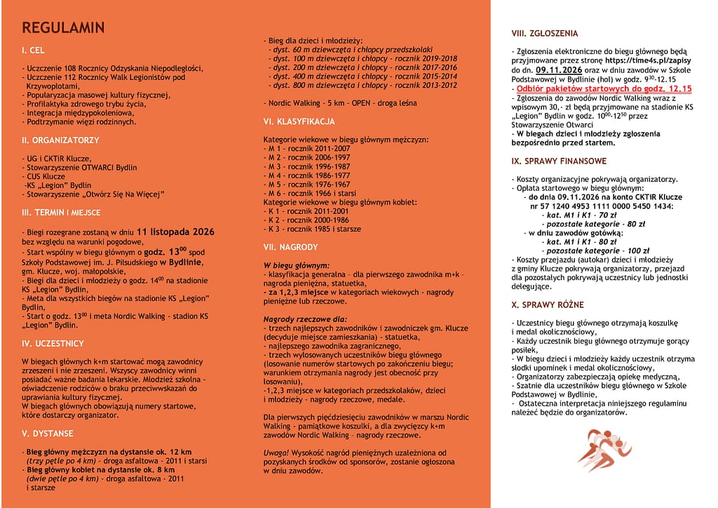 regulamin biegów niepodległościowych