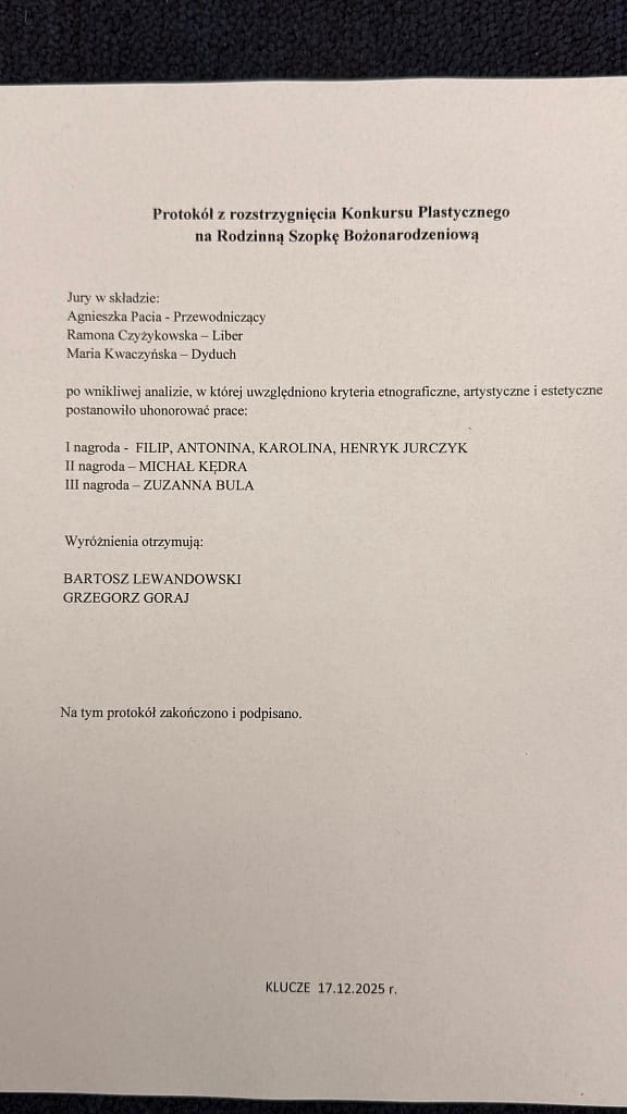 protokół konkursu na Szopkę