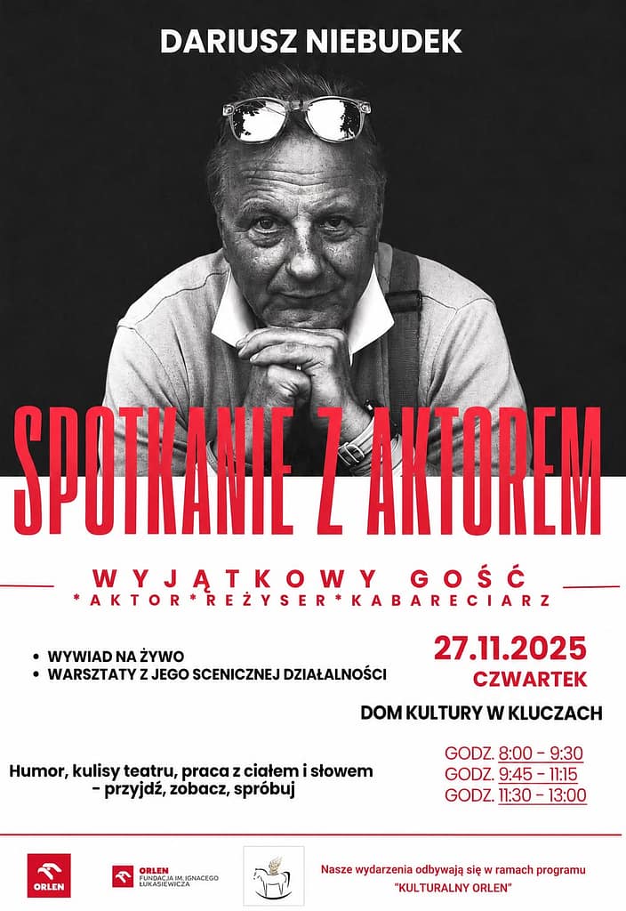 plakat zapraszający na spotkanie z aktorem