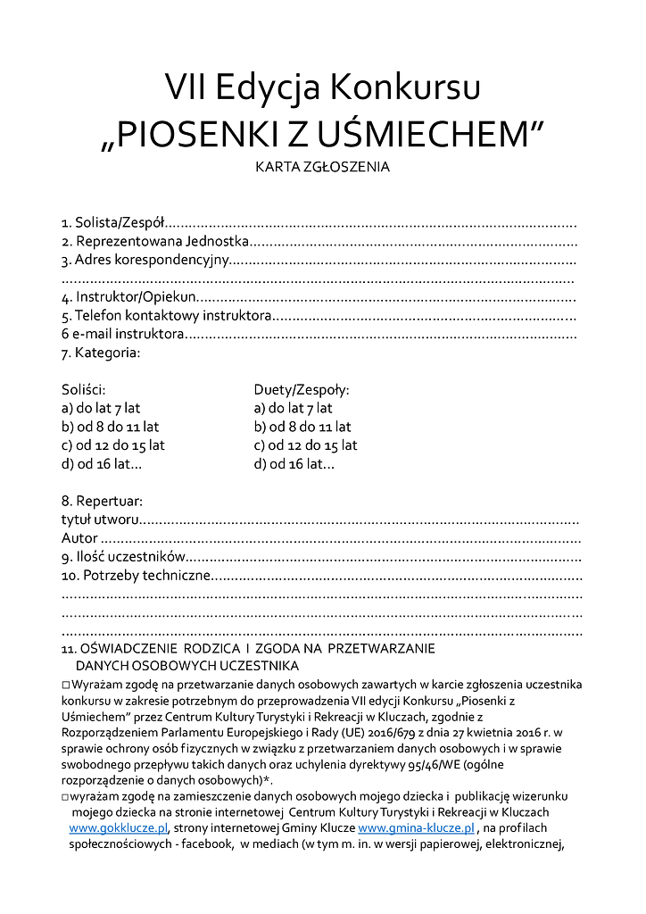 Karta zgłoszenia
