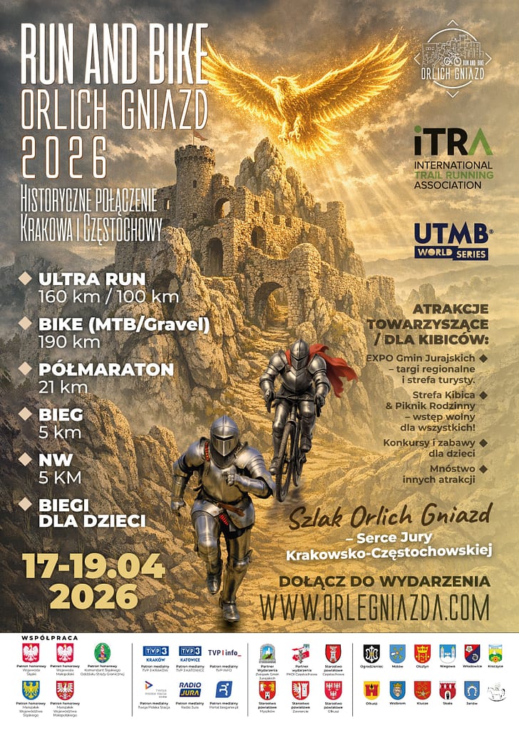 plakat informujący o wydarzeniu RUN AND BIKE ORLICH GNIAZD